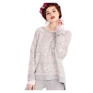 WILDFOX Pink Gray Venice Canal Shredded Sweater NWT